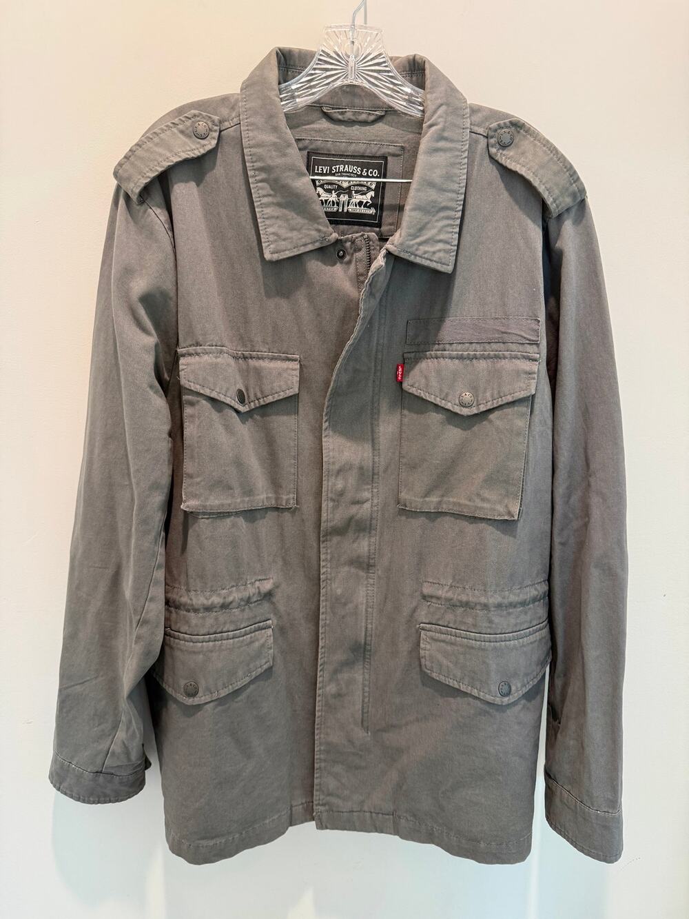 Levi's Men's Gray Utility Shacket Field Jacket 4 Pocket Logo Back Cotton